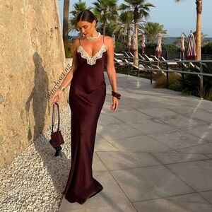 Zara Lace Slip Long Maxi Satin effect Dress ZW Collection sz.XS